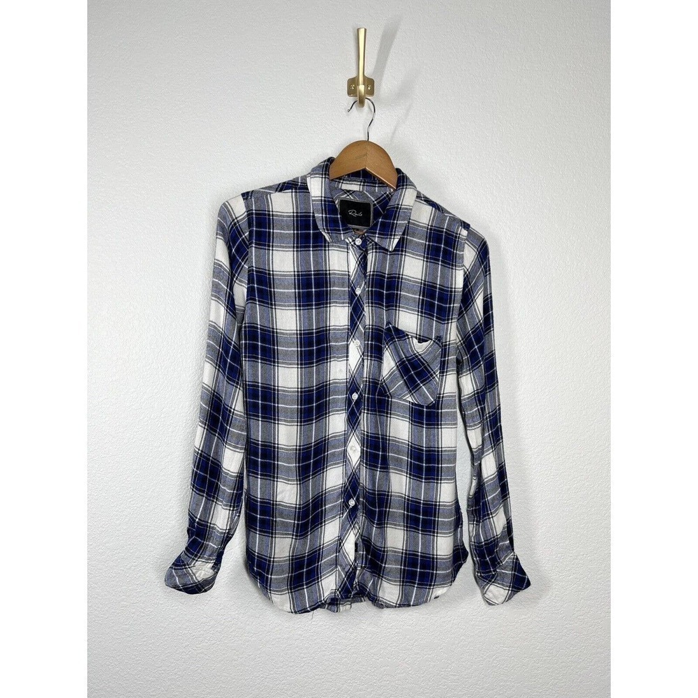 Rails Plaid Button Down Flannel Top XS Long Sleeves Soft Blue White Black